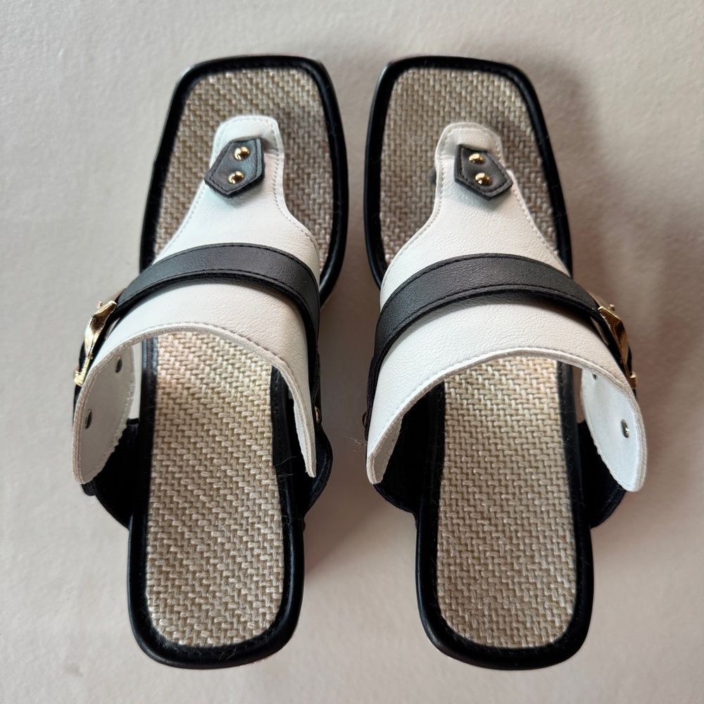 NWT Platform Thong Sandals White Black Adjustable (40) - Picture 5 of 17